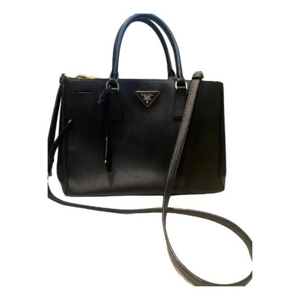 Prada Black Tote with Blue Handles